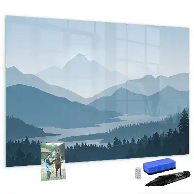 Magnetisch glazen memobord met berglandschap print