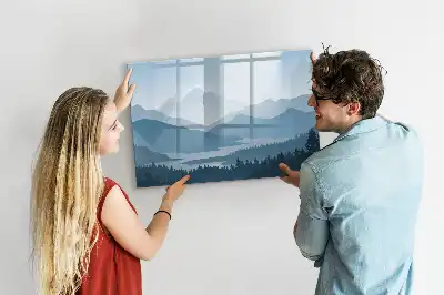 Magnetisch glazen memobord met berglandschap print