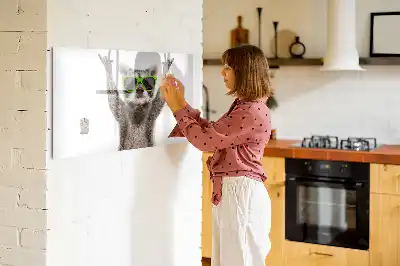 Magnetisch glazen schrijfbord met print van vetplanten met een bril