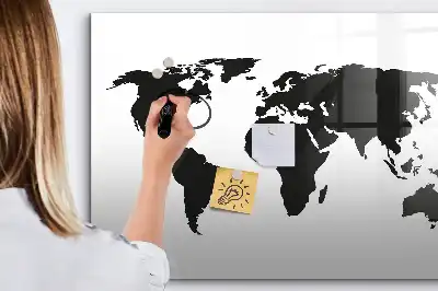 Beschrijfbaar glazen magneetbord met zwarte wereldkaart