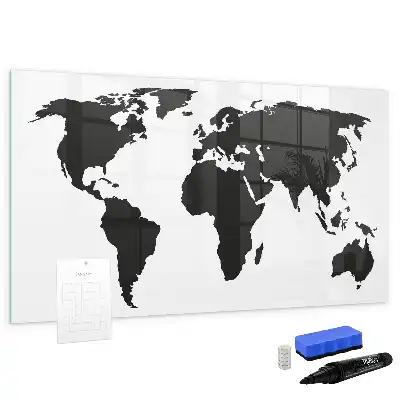 Beschrijfbaar glazen magneetbord met zwarte wereldkaart