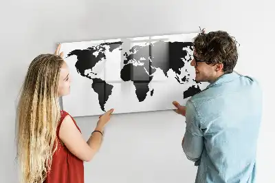 Beschrijfbaar glazen magneetbord met zwarte wereldkaart