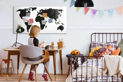 Beschrijfbaar glazen magneetbord met zwarte wereldkaart