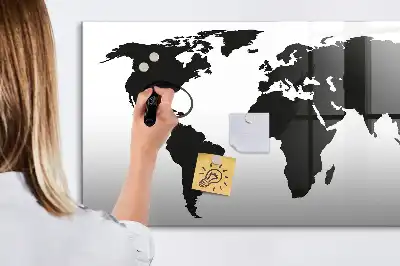 Beschrijfbaar glazen magneetbord met zwarte wereldkaart