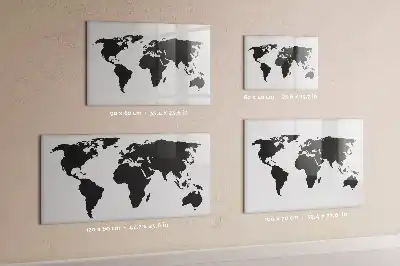 Beschrijfbaar glazen magneetbord met zwarte wereldkaart