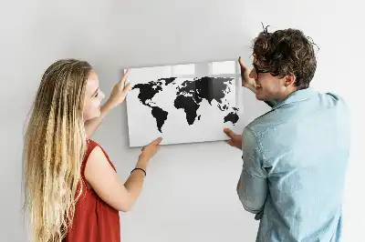 Beschrijfbaar glazen magneetbord met zwarte wereldkaart
