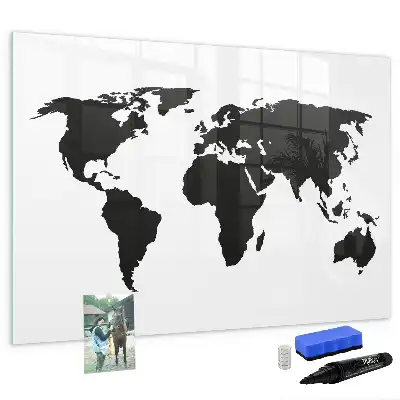 Beschrijfbaar glazen magneetbord met zwarte wereldkaart