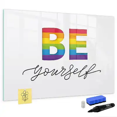 Magnetisch glazen schrijfbord met de tekst Wees jezelf