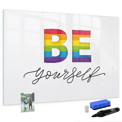 Magnetisch glazen schrijfbord met de tekst Wees jezelf