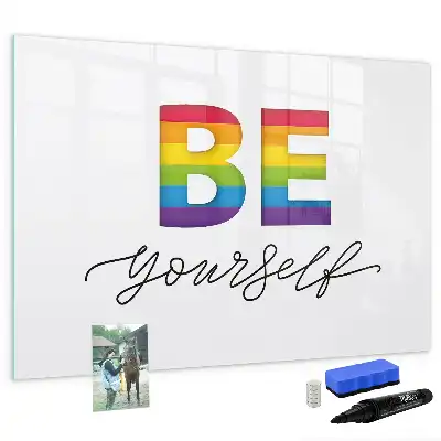Magnetisch glazen schrijfbord met de tekst Wees jezelf