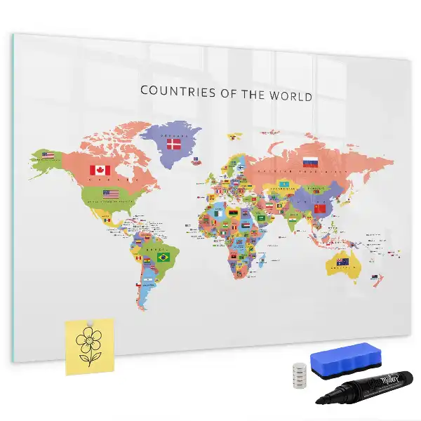 Beschrijfbaar glazen magneetbord met design van kaart met vlaggen