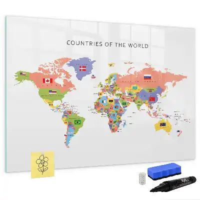 Beschrijfbaar glazen magneetbord met design van kaart met vlaggen