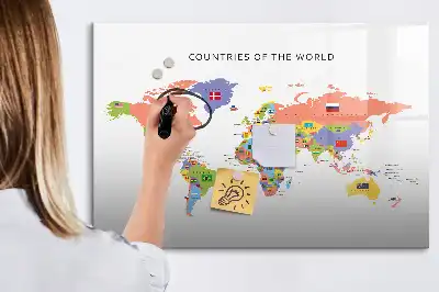 Beschrijfbaar glazen magneetbord met design van kaart met vlaggen