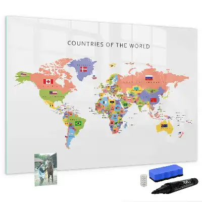 Beschrijfbaar glazen magneetbord met design van kaart met vlaggen