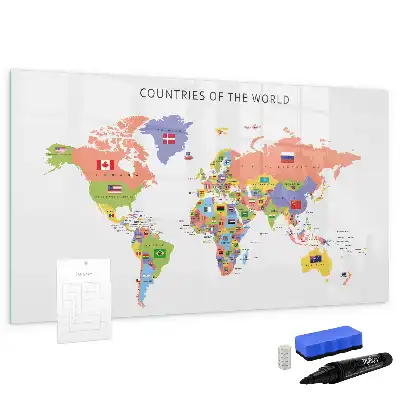 Beschrijfbaar glazen magneetbord met design van kaart met vlaggen
