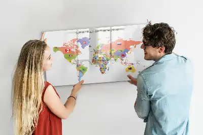Beschrijfbaar glazen magneetbord met design van kaart met vlaggen