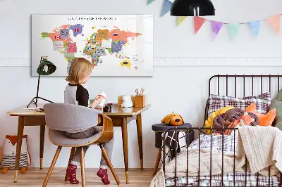 Beschrijfbaar glazen magneetbord met design van kaart met vlaggen