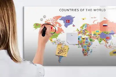Beschrijfbaar glazen magneetbord met design van kaart met vlaggen