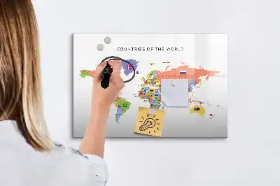 Beschrijfbaar glazen magneetbord met design van kaart met vlaggen