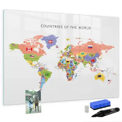 Beschrijfbaar glazen magneetbord met design van kaart met vlaggen