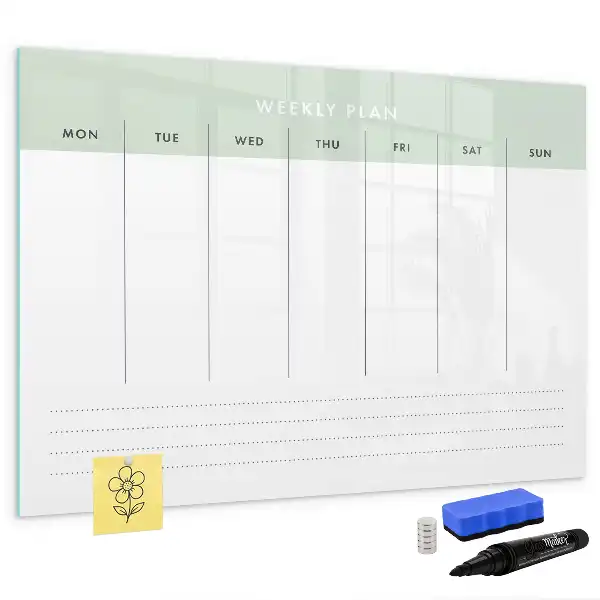 Weekplanner van glas beschrijfbaar magneetbord met design