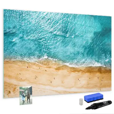 Magnetisch glazen schrijfbord met zeestrand en mensen