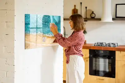 Magnetisch glazen schrijfbord met zeestrand en mensen