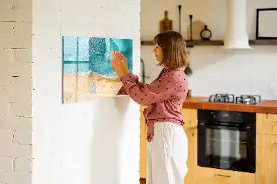 Magnetisch glazen schrijfbord met zeestrand en mensen
