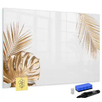 Beschrijfbaar glazen magneetbord met motief van exotische bladeren