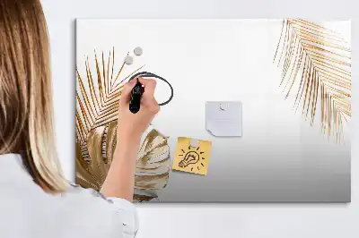 Beschrijfbaar glazen magneetbord met motief van exotische bladeren