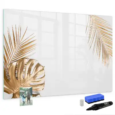 Beschrijfbaar glazen magneetbord met motief van exotische bladeren