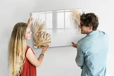 Beschrijfbaar glazen magneetbord met motief van exotische bladeren
