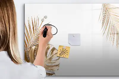 Beschrijfbaar glazen magneetbord met motief van exotische bladeren