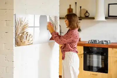 Beschrijfbaar glazen magneetbord met motief van exotische bladeren