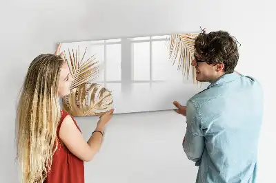 Beschrijfbaar glazen magneetbord met motief van exotische bladeren