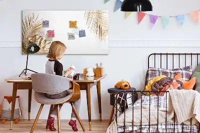 Beschrijfbaar glazen magneetbord met motief van exotische bladeren