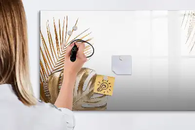Beschrijfbaar glazen magneetbord met motief van exotische bladeren