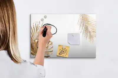 Beschrijfbaar glazen magneetbord met motief van exotische bladeren