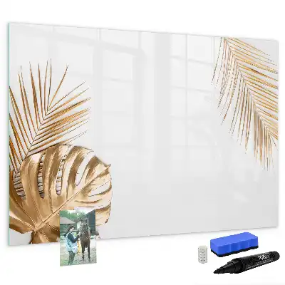Beschrijfbaar glazen magneetbord met motief van exotische bladeren