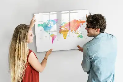 Magnetisch glazen schrijfbord met aquarel wereldkaart