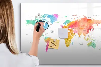 Magnetisch glazen schrijfbord met aquarel wereldkaart