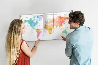 Magnetisch glazen schrijfbord met aquarel wereldkaart