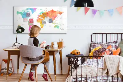 Magnetisch glazen schrijfbord met aquarel wereldkaart