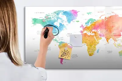 Magnetisch glazen schrijfbord met aquarel wereldkaart