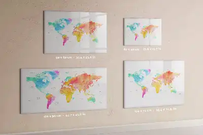 Magnetisch glazen schrijfbord met aquarel wereldkaart