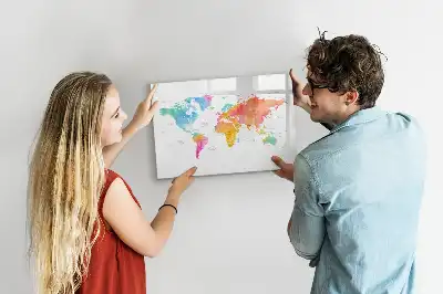Magnetisch glazen schrijfbord met aquarel wereldkaart