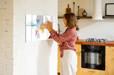 Magnetisch glazen schrijfbord met aquarel wereldkaart
