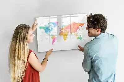 Magnetisch glazen schrijfbord met aquarel wereldkaart