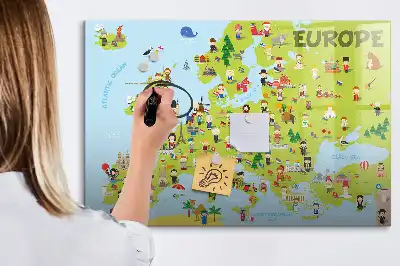 Magnetisch glazen schrijfbord met wereldkaart en vlaggen decoratief bord voor notities en foto's