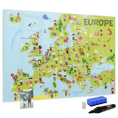 Magnetisch glazen schrijfbord met wereldkaart en vlaggen decoratief bord voor notities en foto's